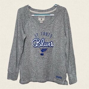 CCM Official NHL St. Louis Blues Gray Comfort Crew V-Neck Long Sleeve Sweater.